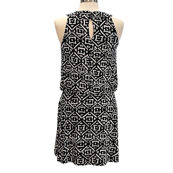 WHBM Black/White Geometric Halter Keyhole-button Midi Dress - Picture 3 of 6